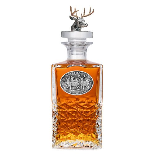Trophy White Tail Heritage Whiskey Decanter - Fine Pewter Casting & 3D Top