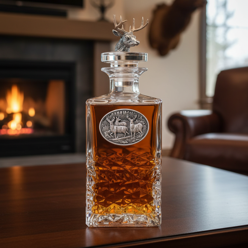 Trophy White Tail Heritage Whiskey Decanter - Fine Pewter Casting & 3D Top