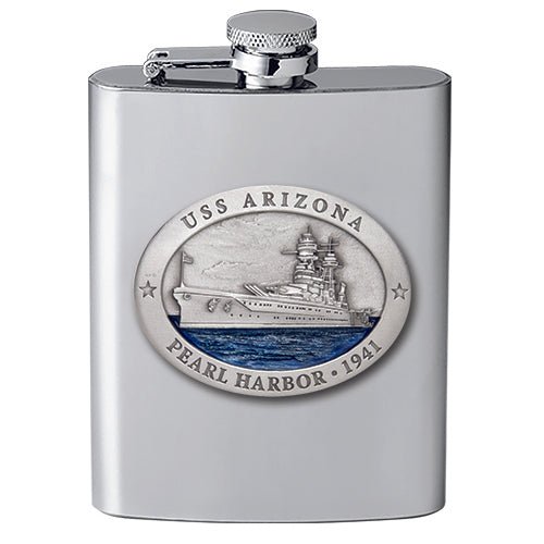 USS Arizona Pearl Harbor 8oz Stainless Steel Flask - Fine Pewter Art