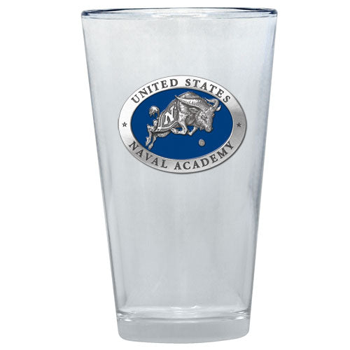 Clear glass with United States Naval Academy emblem on a white background
