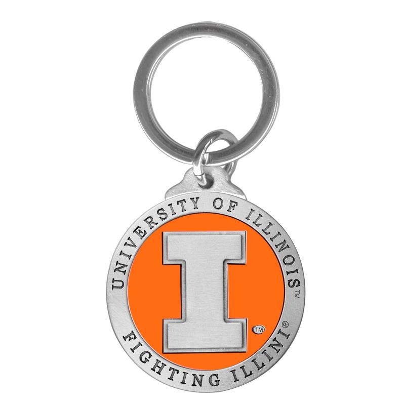 Keychain with University of Illinois Fighting Illini logo on an orange and silver background