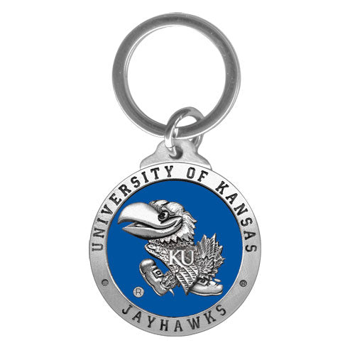 Keychain with University of Kansas Jayhawks logo on a white background