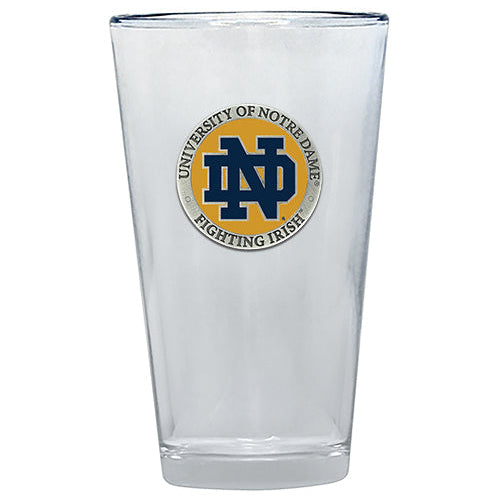 Clear glass with University of Notre Dame logo on a white background