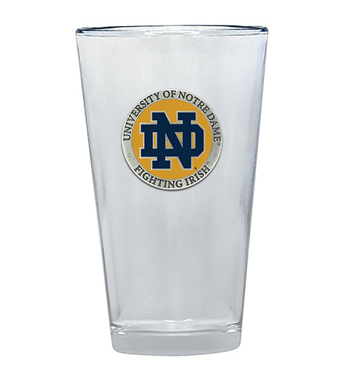 Clear glass with University of Notre Dame logo on a white background