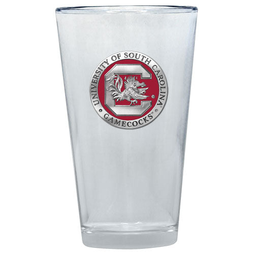 Clear glass with University of South Carolina Gamecocks emblem on a white background