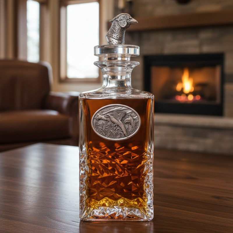 Upland Pheasant Heritage Whiskey Decanter - Fine Pewter & 3D Sculpted Top