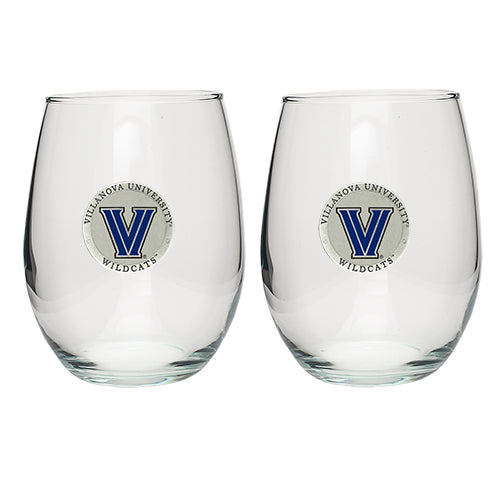 Villanova University Two clear wine glasses with Villanova University logo on a white background