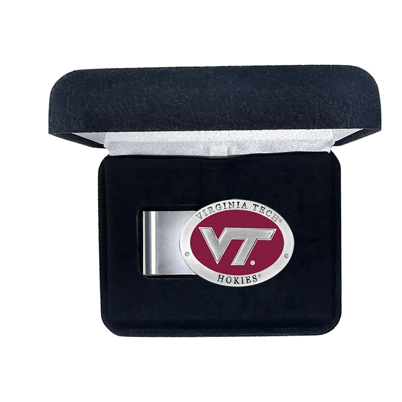 Money clip with Virginia Tech logo in a black box on a white background