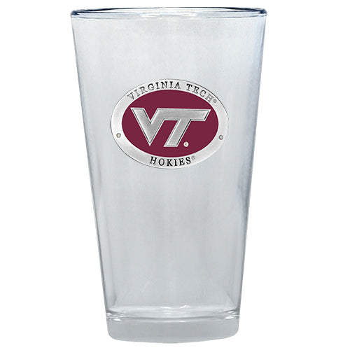 Clear glass with Virginia Tech logo on a white background