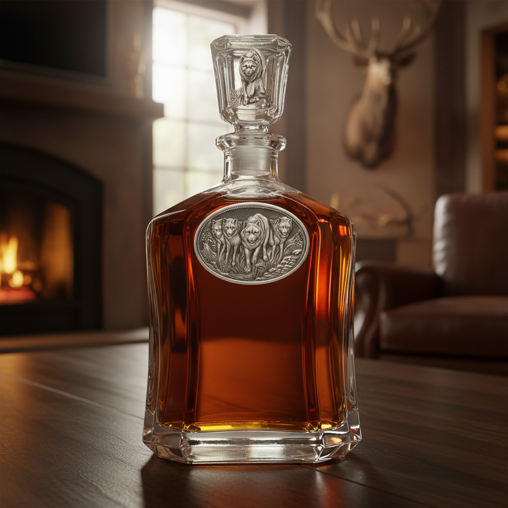 Wolves Whiskey Capitol Decanter - 24oz with Fine Pewter Casting - Made in USA