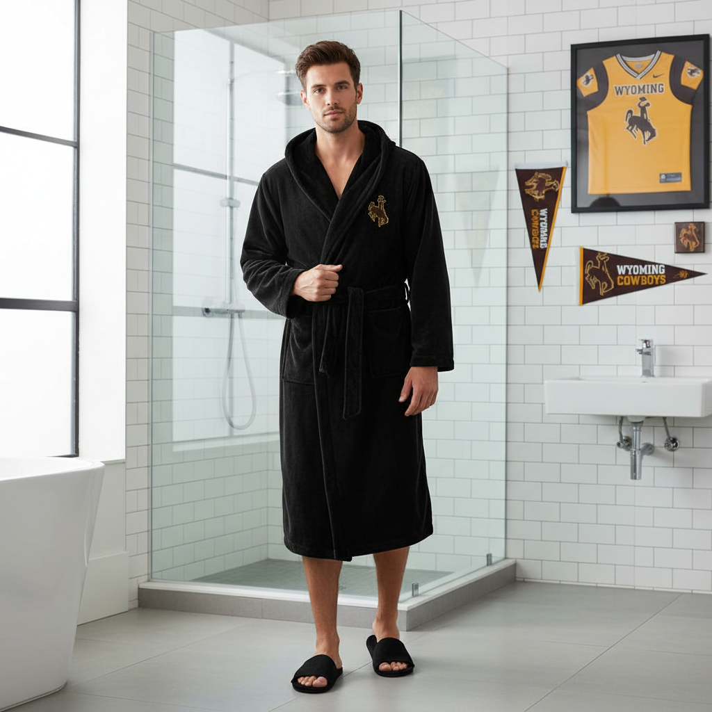 Wyoming Cowboys - Hooded Bathrobe Unisex Plush Lounge Robe