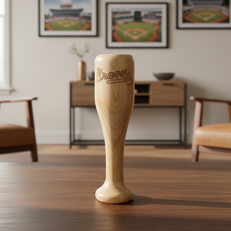 Atlanta Braves Wined Up Baseball Bat Wine Mug – Officially Licensed MLB Solid Birch Wood Gift