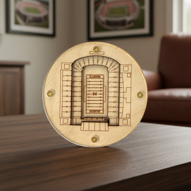 Champaign Stadium Map Art Coaster - Memorial Stadium Edition