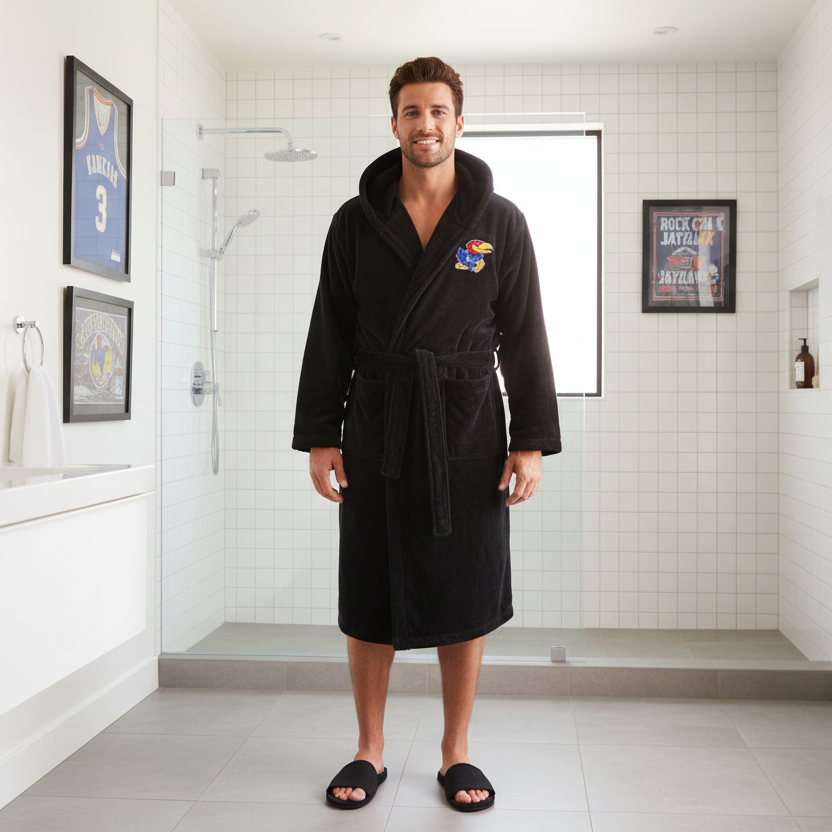 Kansas Jayhawks - Hooded Bathrobe Unisex Plush Lounge Robe