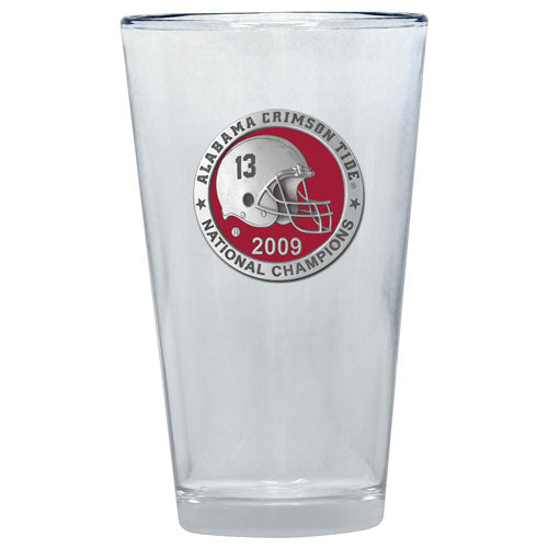 Clear glass with Alabama Crimson Tide 2009 national champions logo on a white background