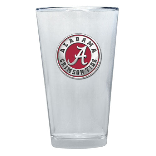 Clear glass with Alabama Crimson Tide logo on a white background