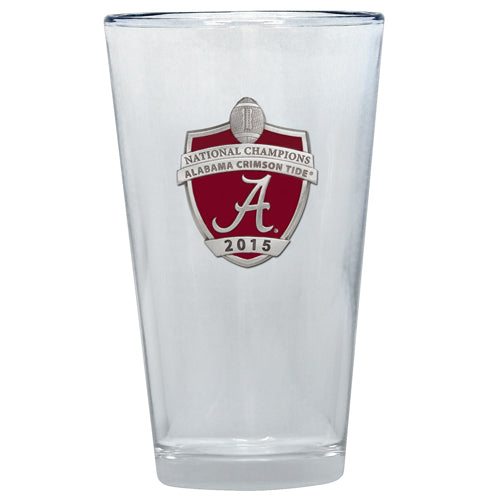 Clear glass with Alabama Crimson Tide logo on a white background