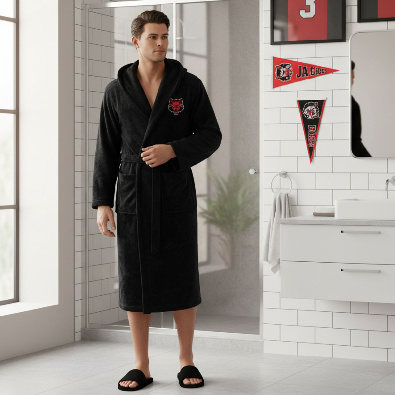 Arkansas State Red Wolves - Hooded Bathrobe Unisex Plush Lounge Robe