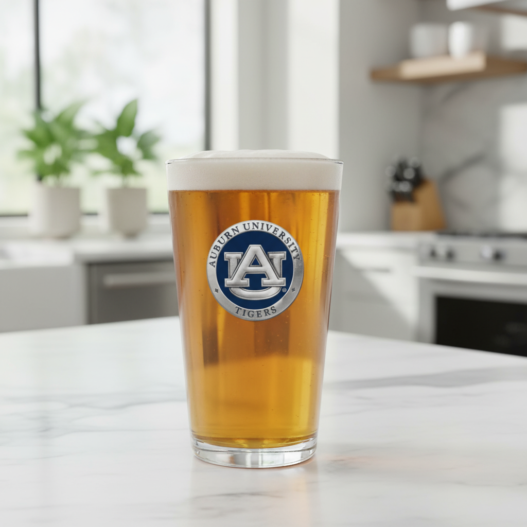 Clear glass with Auburn University logo on a white background