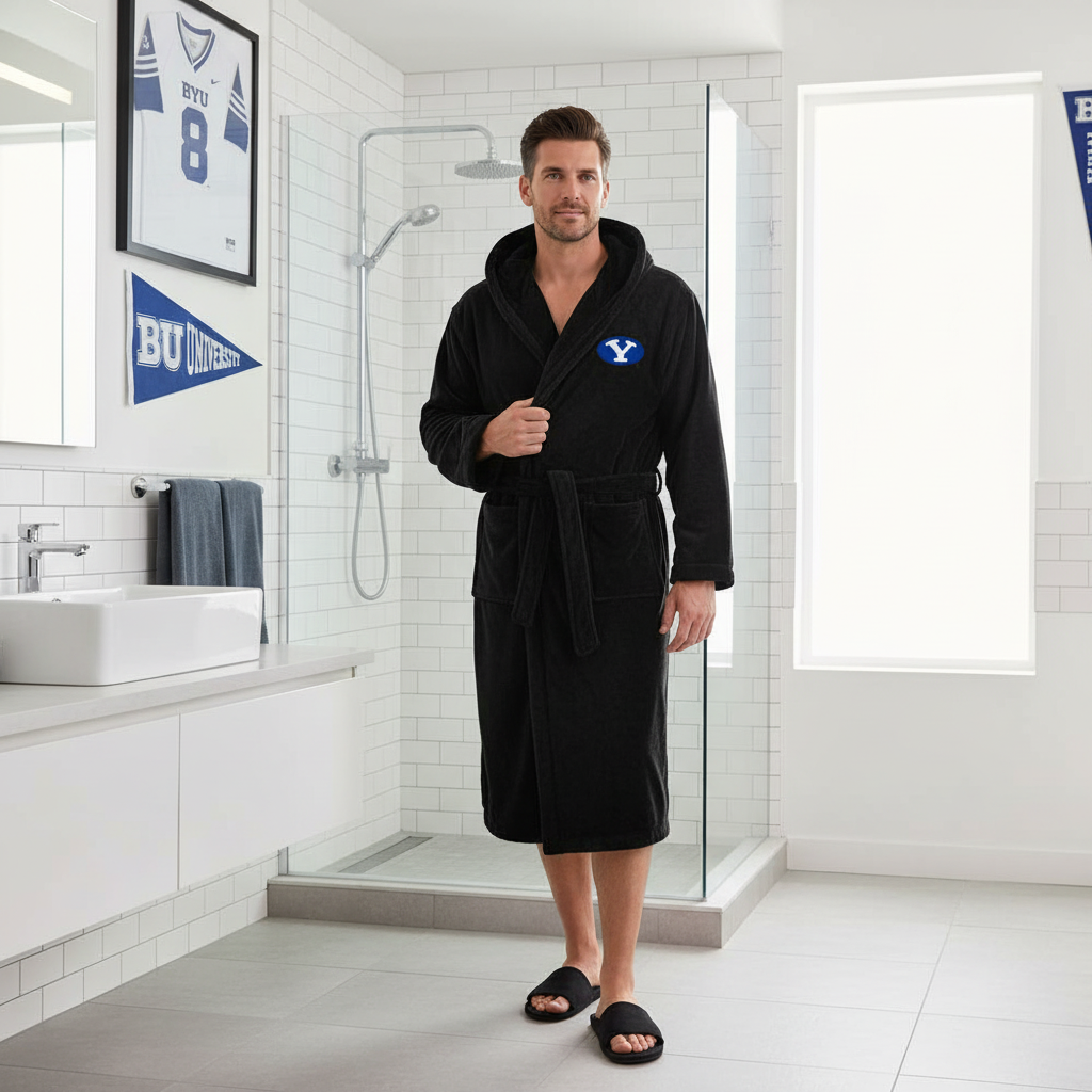 Brigham Young University BYU - Hooded Bathrobe Unisex Plush Lounge Robe