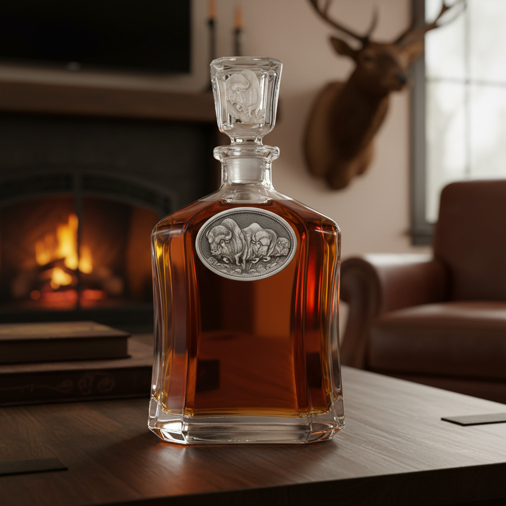 Buffalo Whiskey Capitol Decanter - 24oz with Fine Pewter Casting - Made in USA