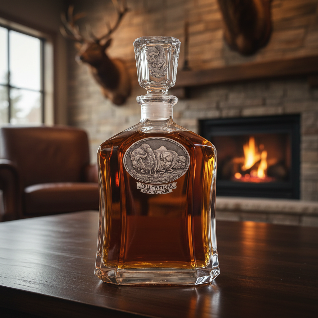 Buffalo Yellowstone National Park Whiskey Capitol Decanter - 24oz with Fine Pewter Casting - Made in USA