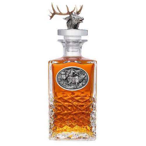 Bull Elk Heritage Whiskey Decanter - Fine Pewter Casting & 3D Top - Made in USA