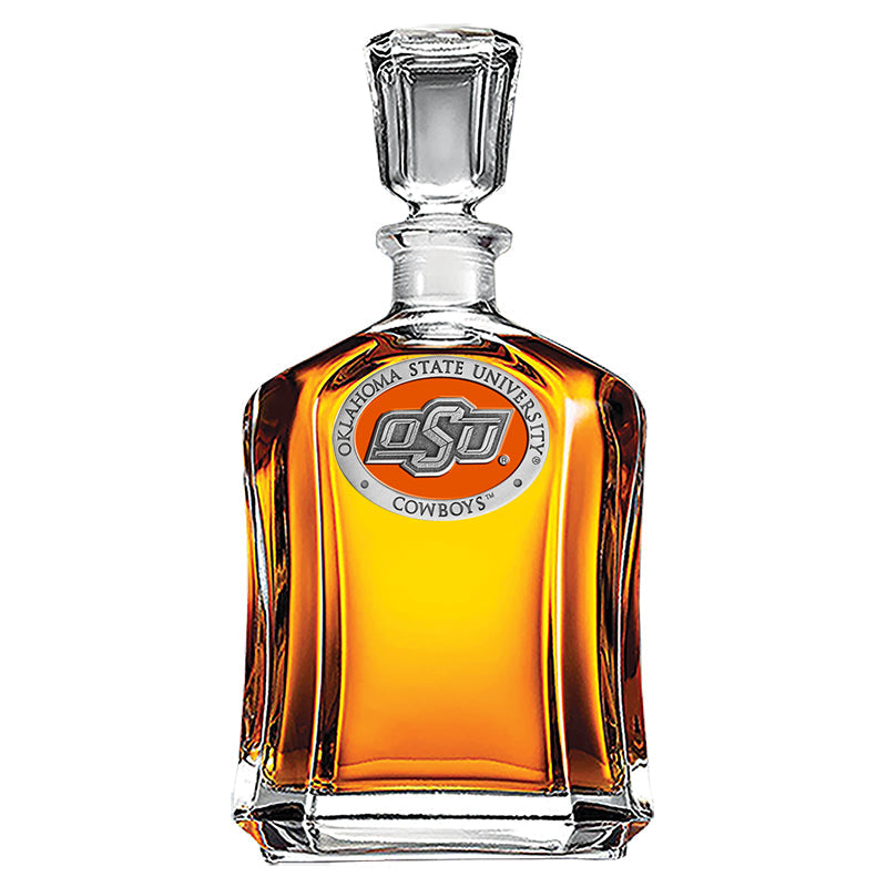 Decanter with Oklahoma State University logo on a white background