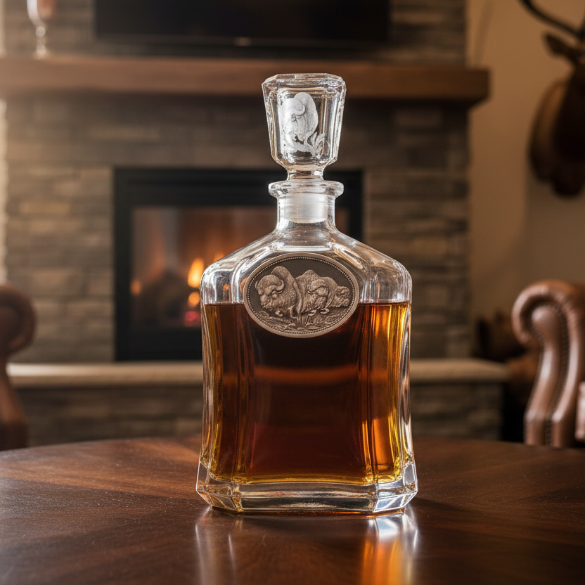 Cape Buffalo Whiskey Capitol Decanter - 24oz with Fine Pewter Casting - Made in USA