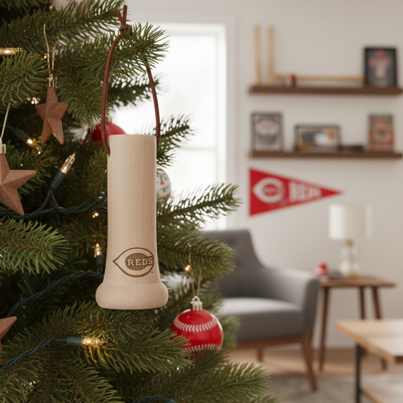 Cincinnati Reds MLB Bat Knob Christmas Ornament - Laser Engraved Baseball Decor
