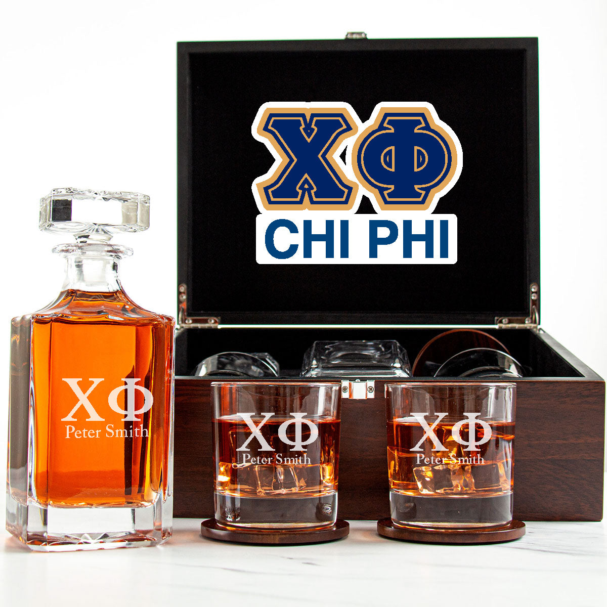 Chi Phi Decanter Set With Dark Brown Wood Gift Box