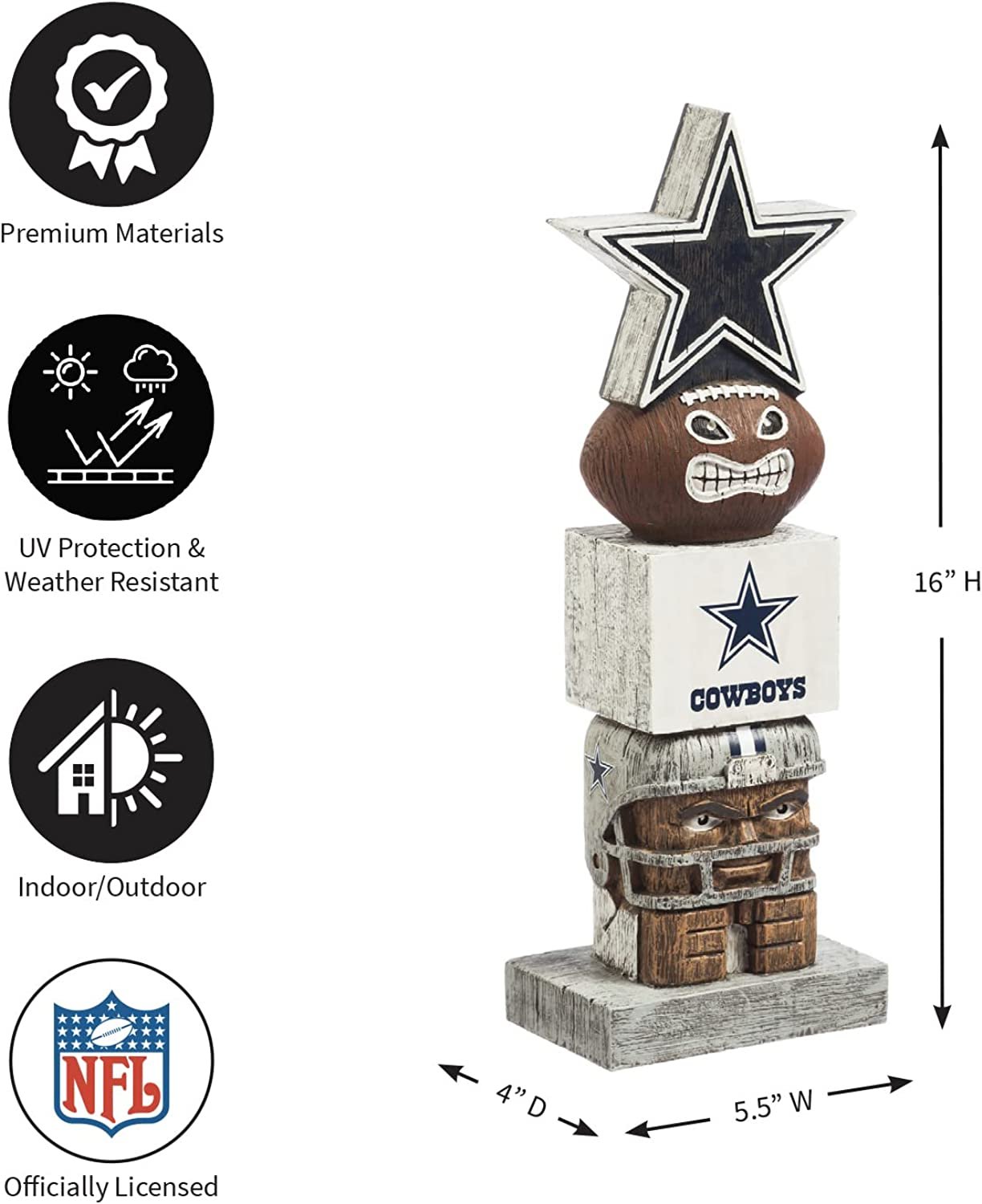 Dallas Cowboys Retro Tiki Totem Garden Statue - Vintage NFL Mascot Outdoor Decor & Man Cave Figurine