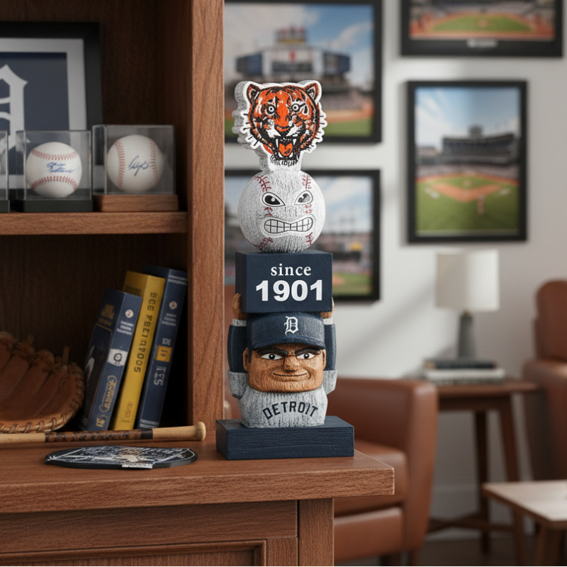 Detroit Tigers Retro Tiki Totem Garden Statue - Vintage MLB Mascot Outdoor Decor & Man Cave Figurine
