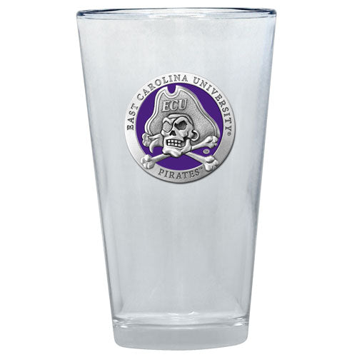 Clear glass with East Carolina University Pirates emblem on a white background