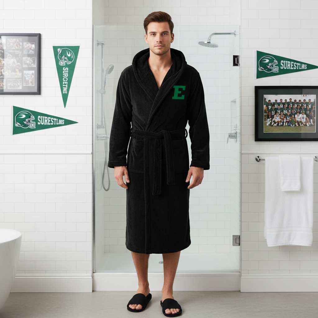 Eastern Michigan Eagles - Hooded Bathrobe Unisex Plush Lounge Robe