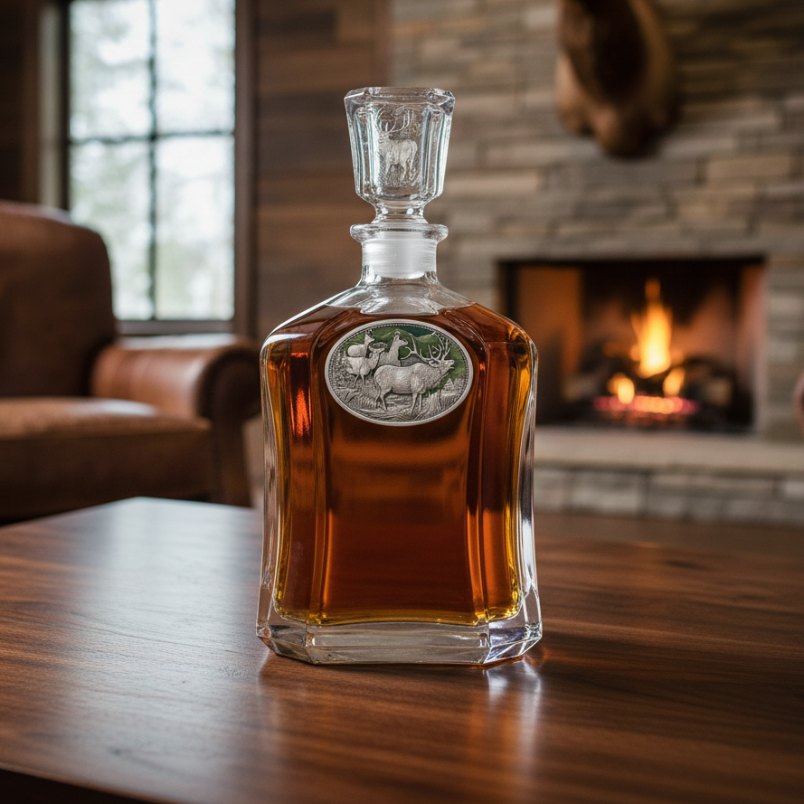 Elk Whiskey Capitol Decanter - 24oz with Fine Pewter Casting - Made in USA
