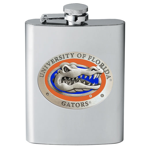 Stainless steel flask with University of Florida Gators logo on a white background
