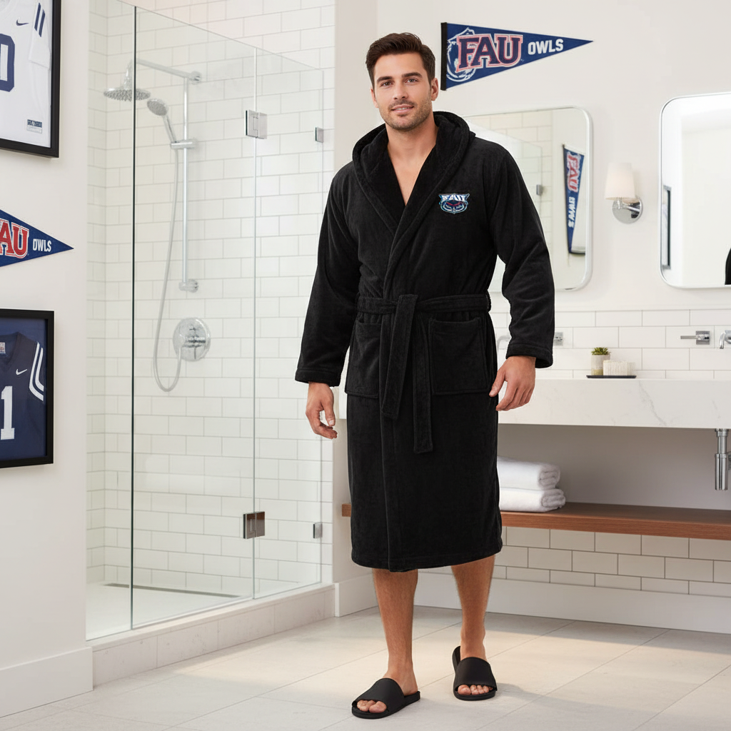 Florida Atlantic Owls - Hooded Bathrobe Unisex Plush Lounge Robe