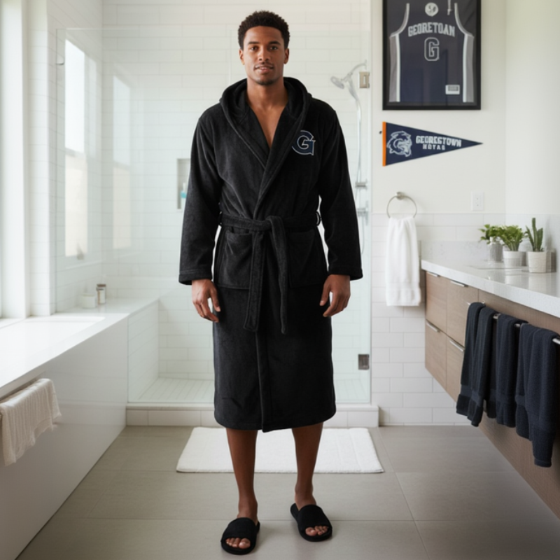 Georgetown Hoyas - Hooded Bathrobe Unisex Plush Lounge Robe