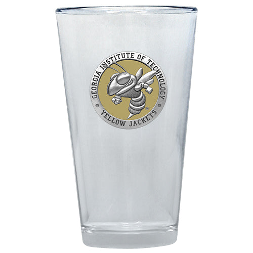 Clear glass with Georgia Institute of Technology Yellow Jackets logo on a white background