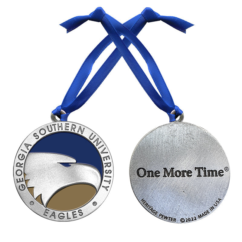 Medal with Georgia Southern University logo and 'One More Time' text on a blue ribbon.
