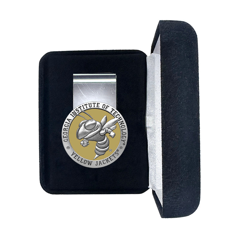 Money clip with Georgia Institute of Technology Yellow Jackets logo in a black box
