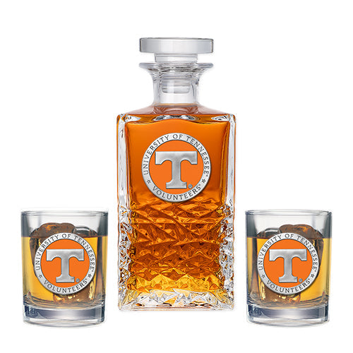 University of Tennessee Heritage Decanter with 2 Old Fashioned Glasses