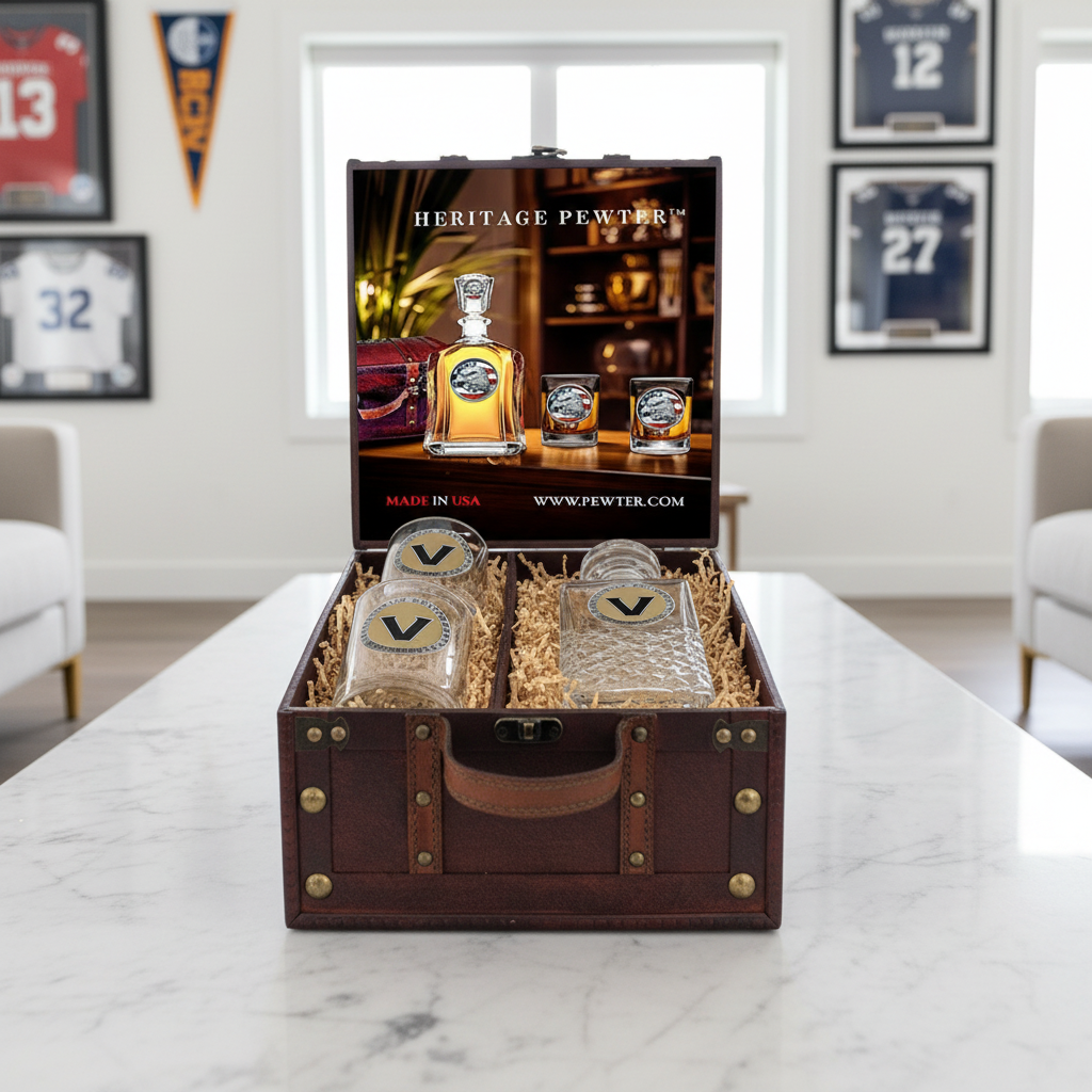 Vanderbilt University Heritage Decanter and 2 Glasses with Chest Box ...