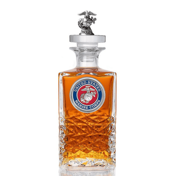 USMC Heritage Whiskey Decanter - Fine Pewter Insignia & 3D Sculpted Top