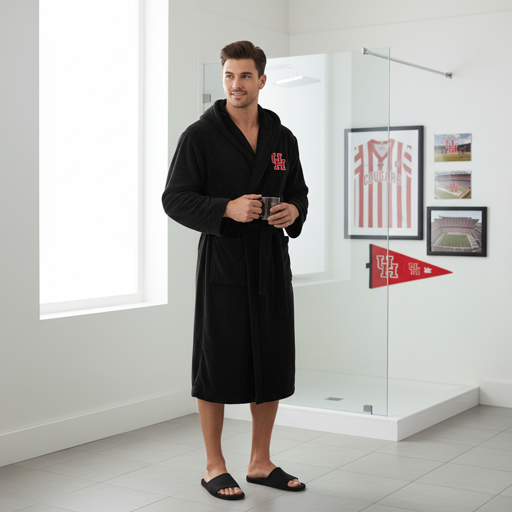 Houston Cougars - Hooded Bathrobe Unisex Plush Lounge Robe