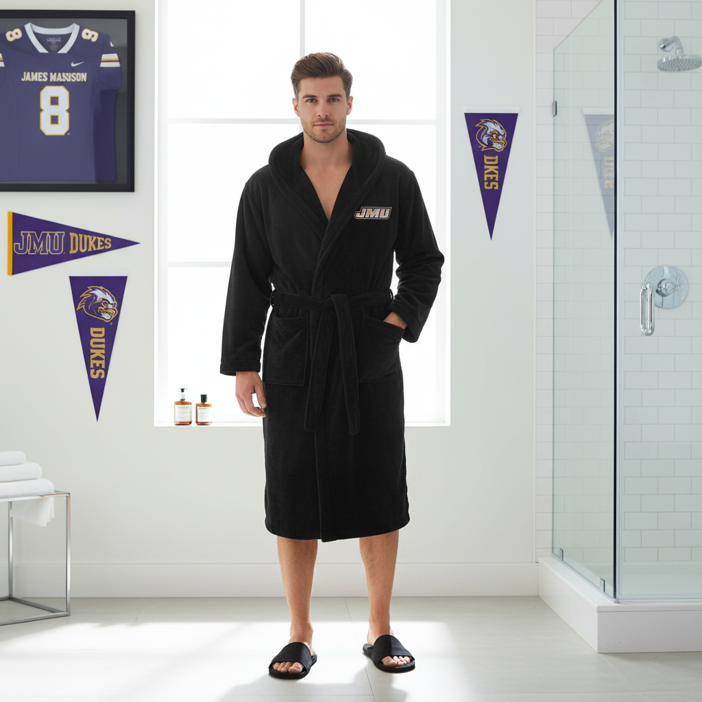 James Madison University - Hooded Bathrobe Unisex Plush Lounge Robe
