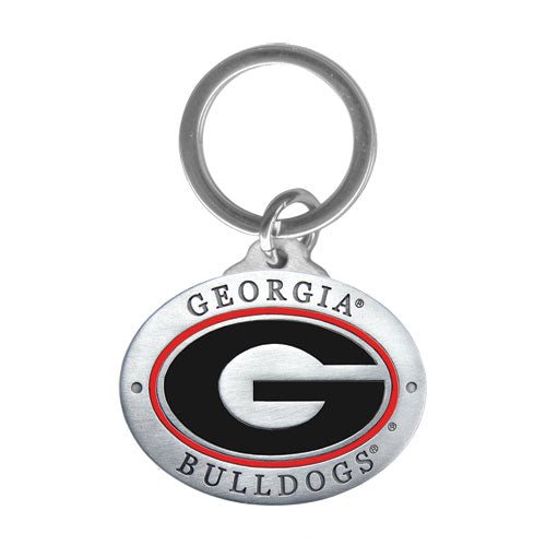 Georgia Bulldogs keychain with metal tag on a white background