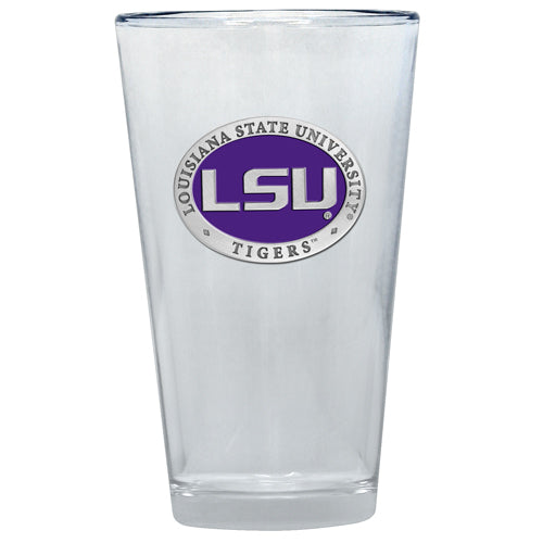 Clear glass with LSU Tigers logo on a white background