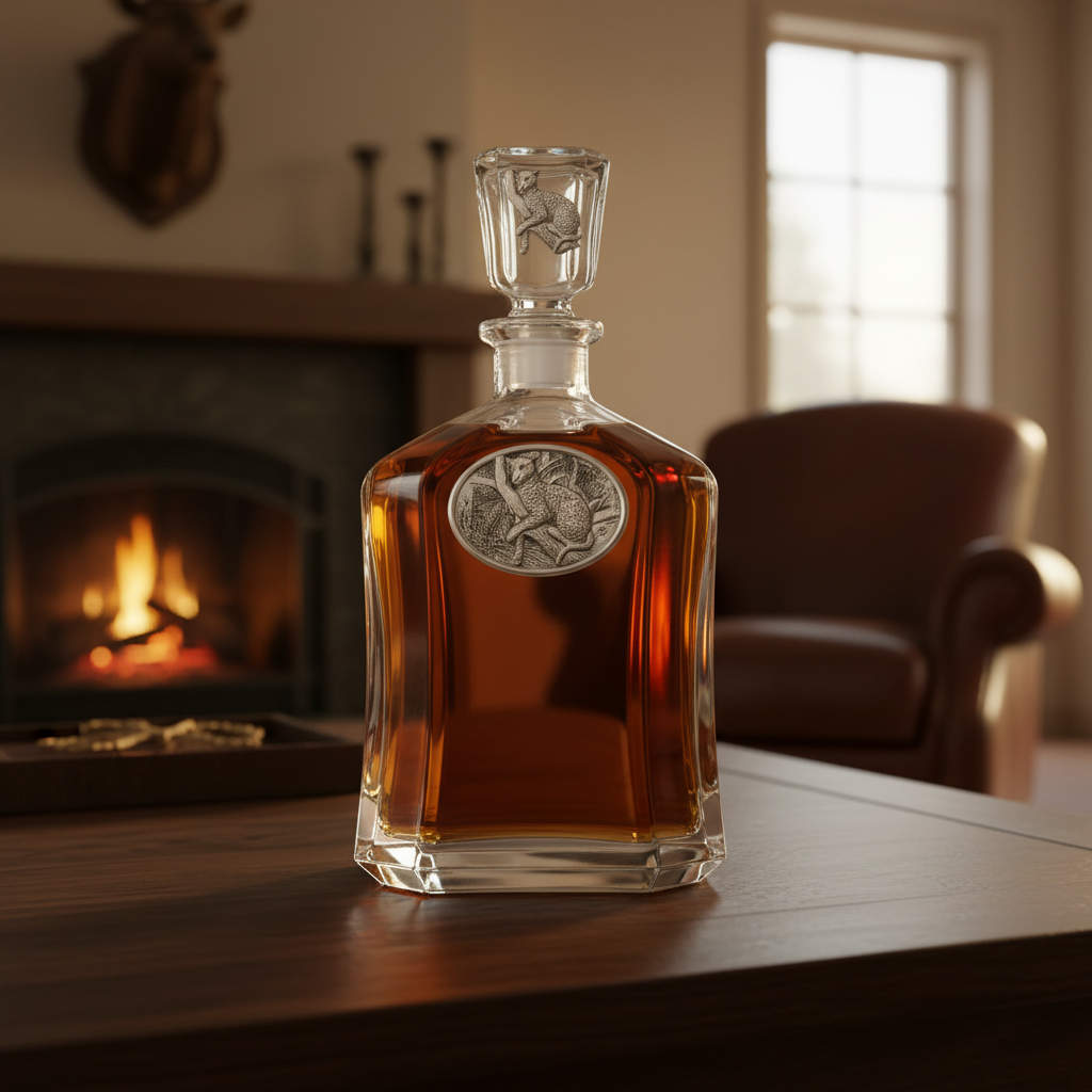 Leopard Whiskey Capitol Decanter - 24oz with Fine Pewter Casting - Made in USA